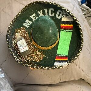 Vintage Miniature Green Sombrero with Gold Trim